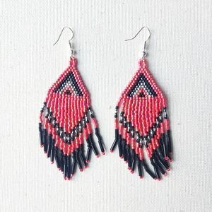 Handmade Black & Red Glass Beaded Earrings